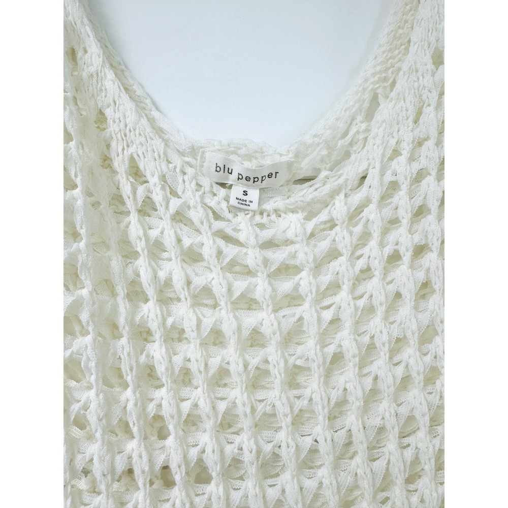Blu Pepper Cream Open Knit Crochet Sweater Scoop Neck High Low Boho Ivory Small - Picture 4 of 6
